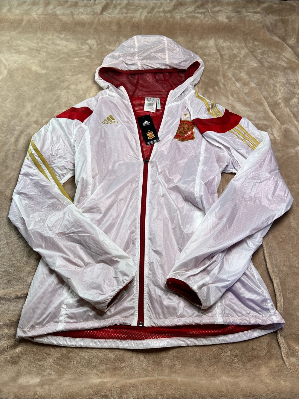 ADIDAS White and Red Spain Anthem Track Woven Running Jacket - Sz M